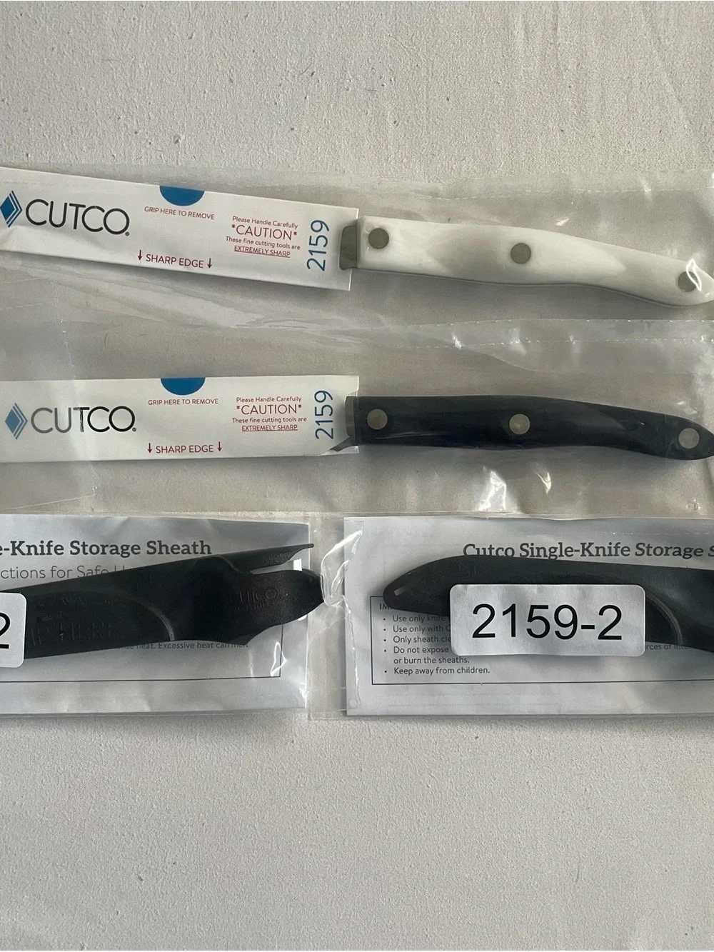 Cutco 2159 Double Set / 2 Knives w White and Black Handles & 2 Sheaths
